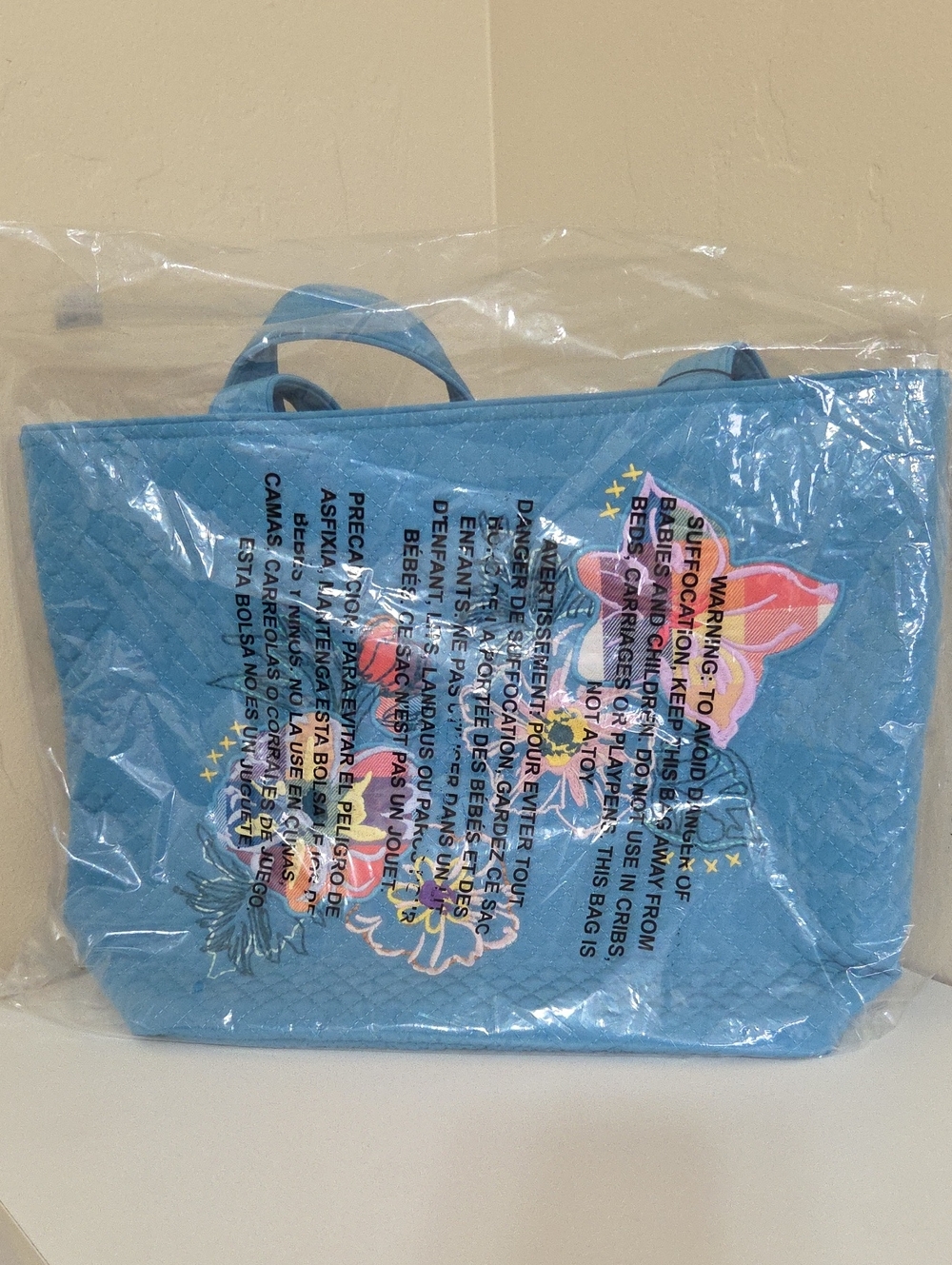 Vera Bradley Tote Bag Turquoise Blue With Flowers